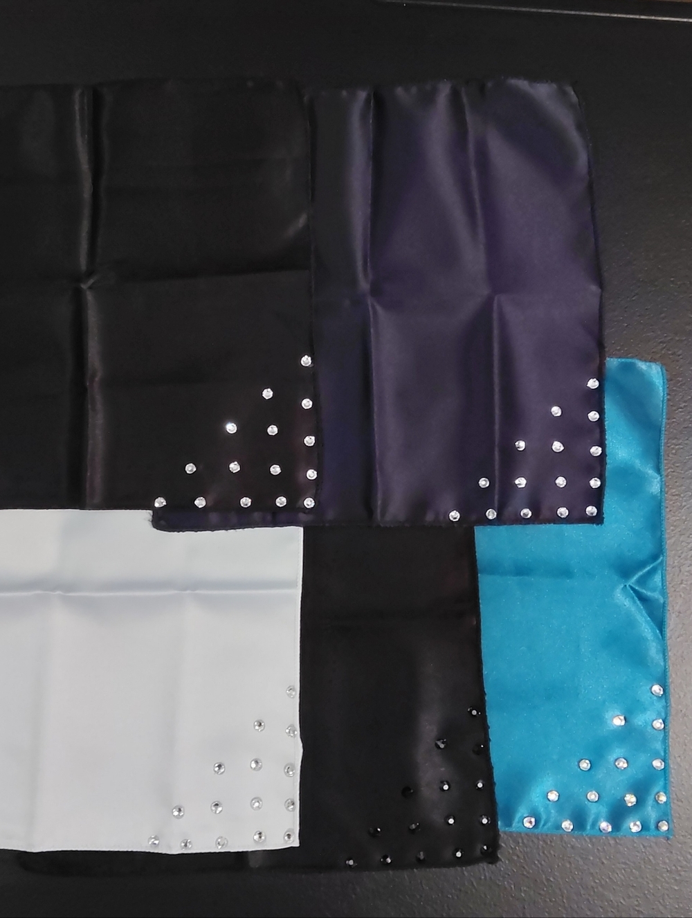 Set Of 5 New Shiny Pocket Squares With Swarovski/Czech Preciosa Stones On Corner